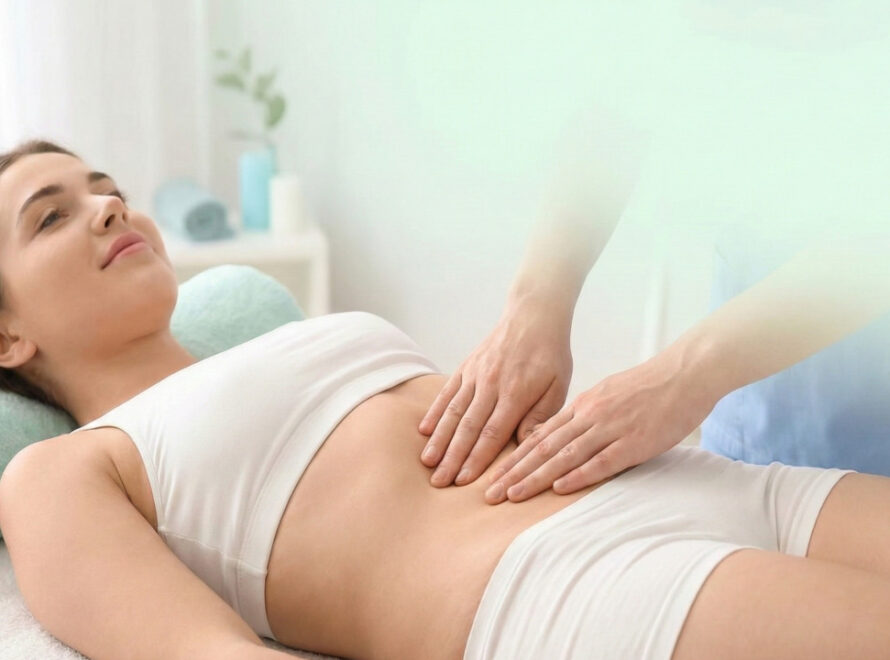 Mulher em sessão de drenagem linfática